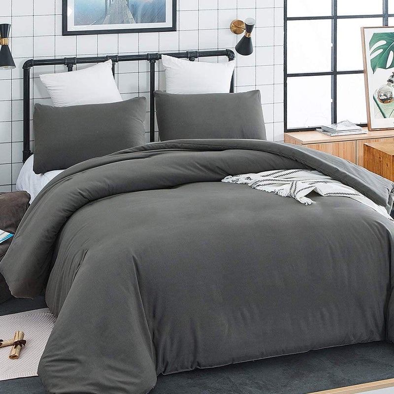 KAREVER Deep Grey Comforter Set King Dark Color Beddig Set Women Lightweight Durable Bedding Set 3 Pieces with 2 Pollowcases Gray Blanket Sets Breathable - Image 2